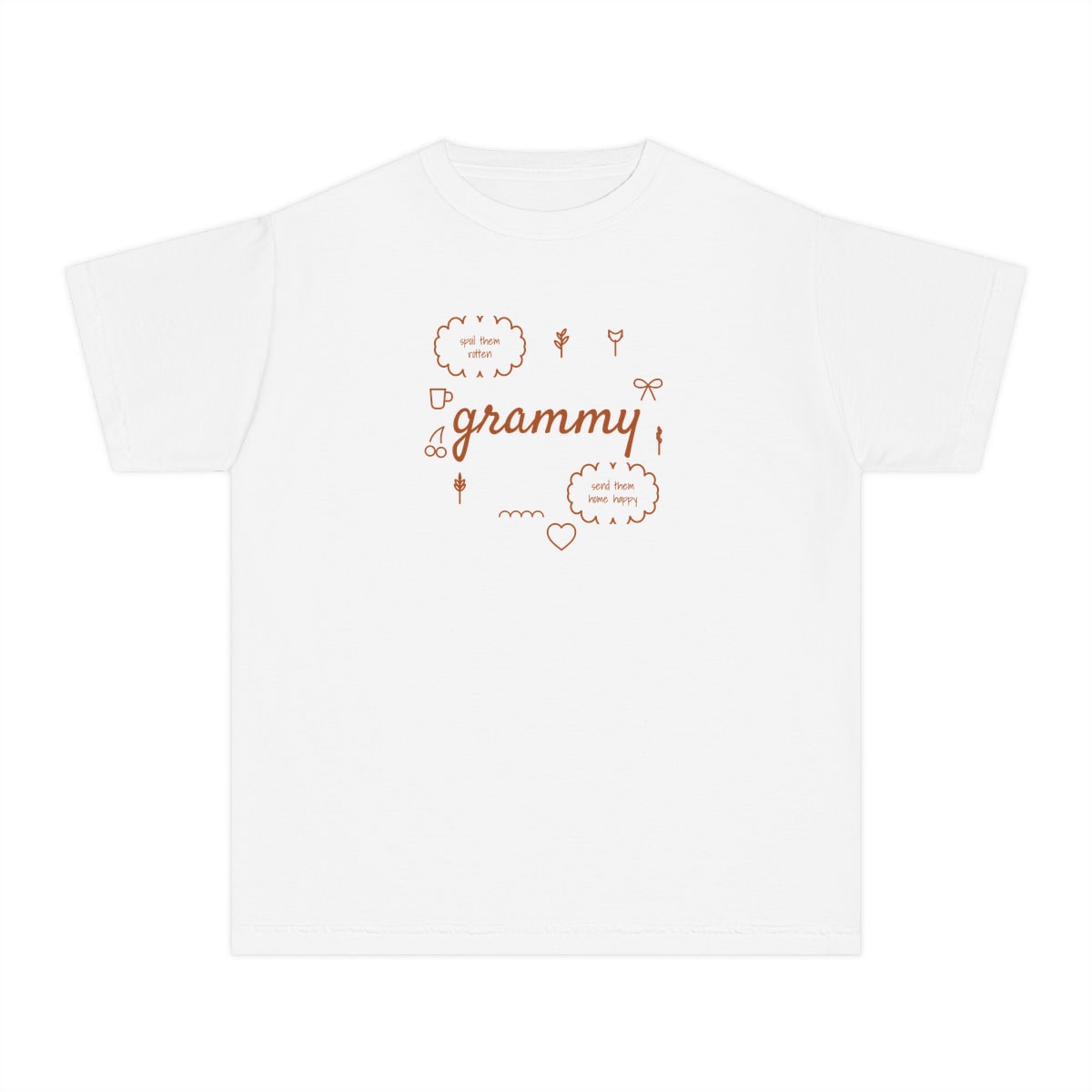 Spoil Them, Send Them Home, printed on a youth tee in White