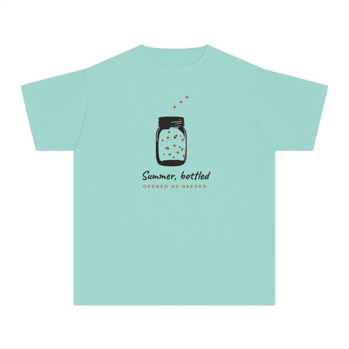 Summer, Bottled, printed on a youth tee in Chalky Mint