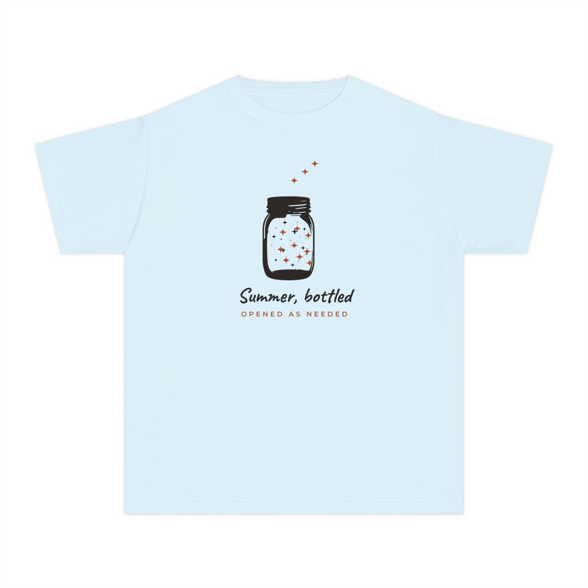 Summer, Bottled, printed on a youth tee in Chambray