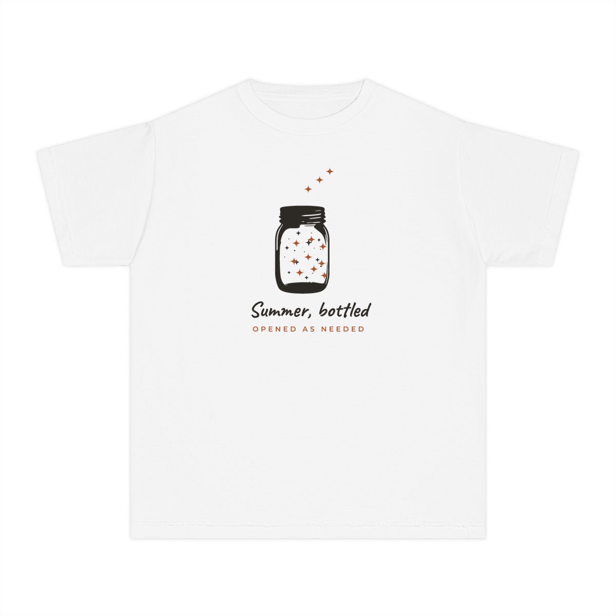 Summer, Bottled, printed on a youth tee in White