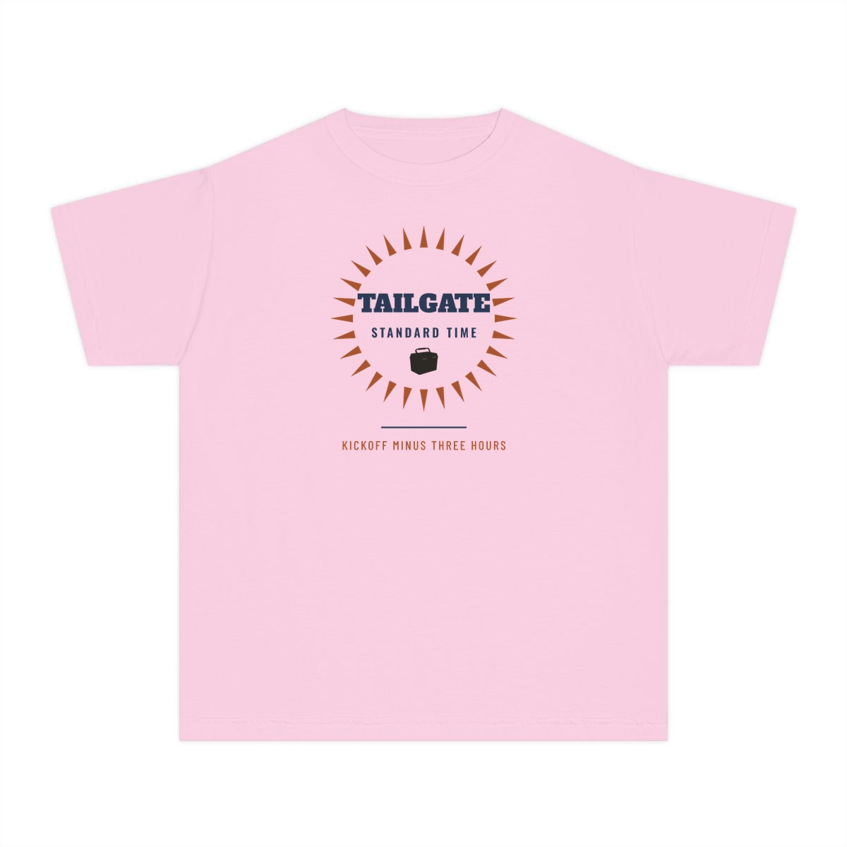 Tailgate Standard Time, printed on a youth tee in Blossom