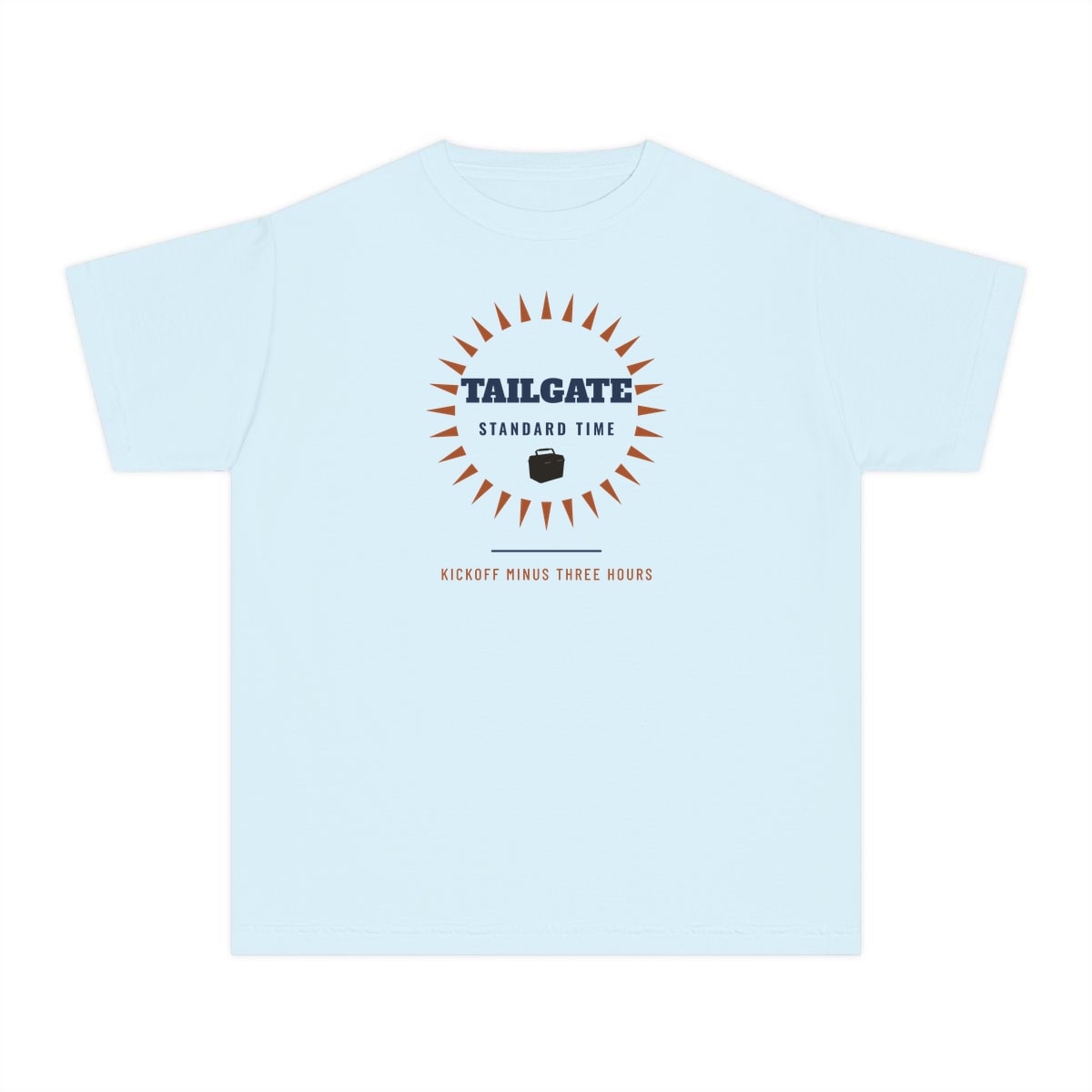 Tailgate Standard Time, printed on a youth tee in Chambray