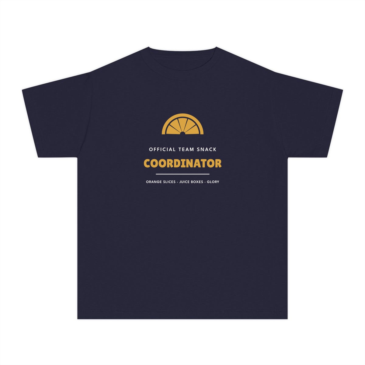 Team Snack Coordinator, printed on a youth tee in True Navy