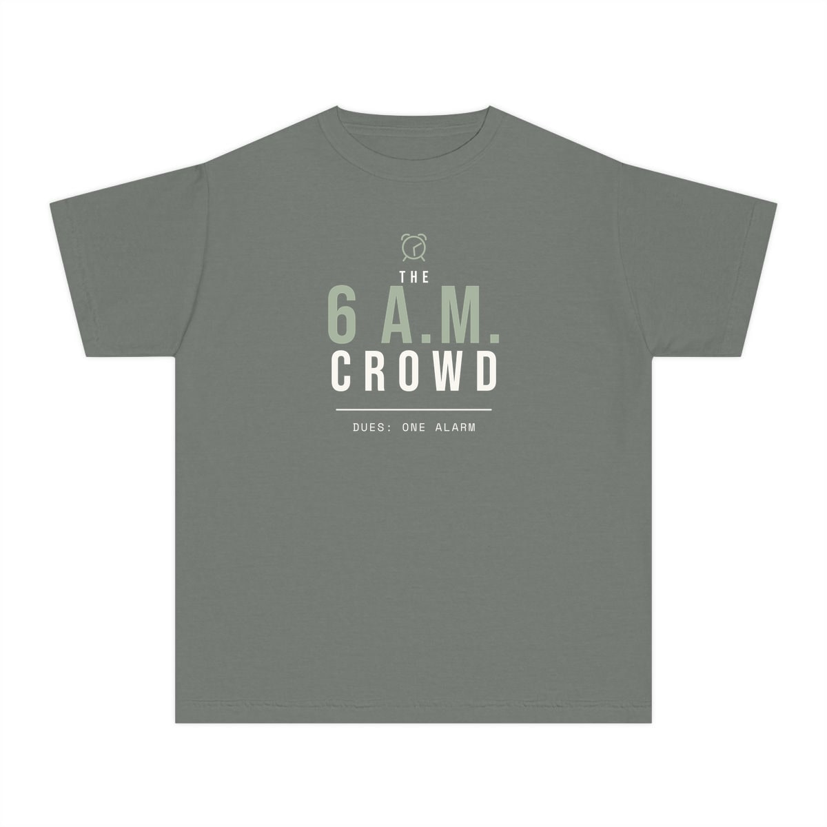 The 6 A.M. Crowd, printed on a youth tee in Grey