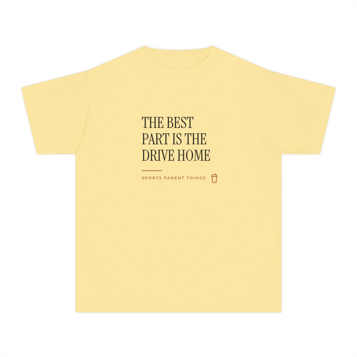 The Drive Home, printed on a youth tee in Butter
