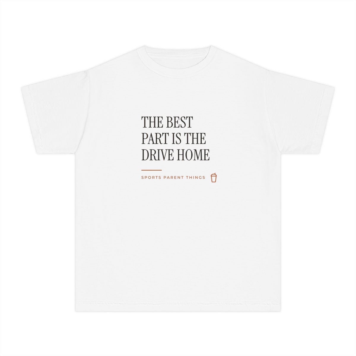 The Drive Home, printed on a youth tee in White
