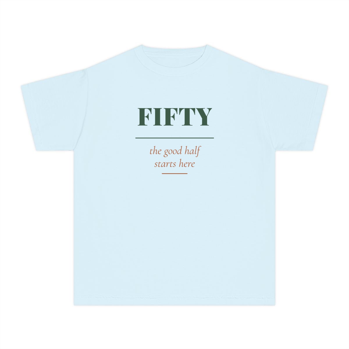 The Good Half, printed on a youth tee in Chambray