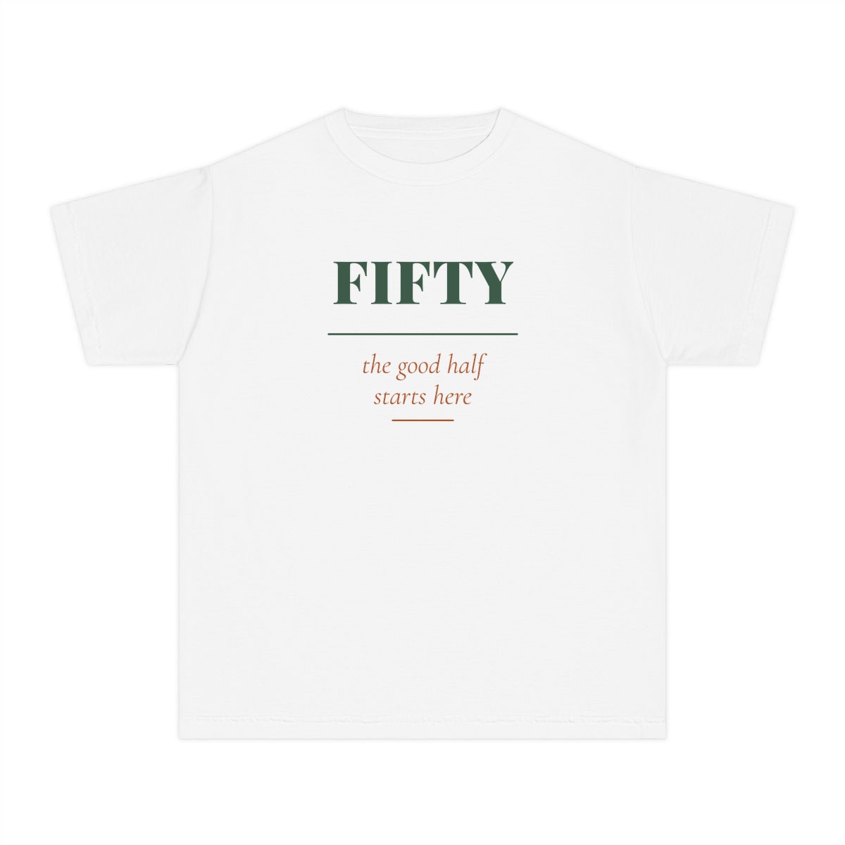 The Good Half, printed on a youth tee in White