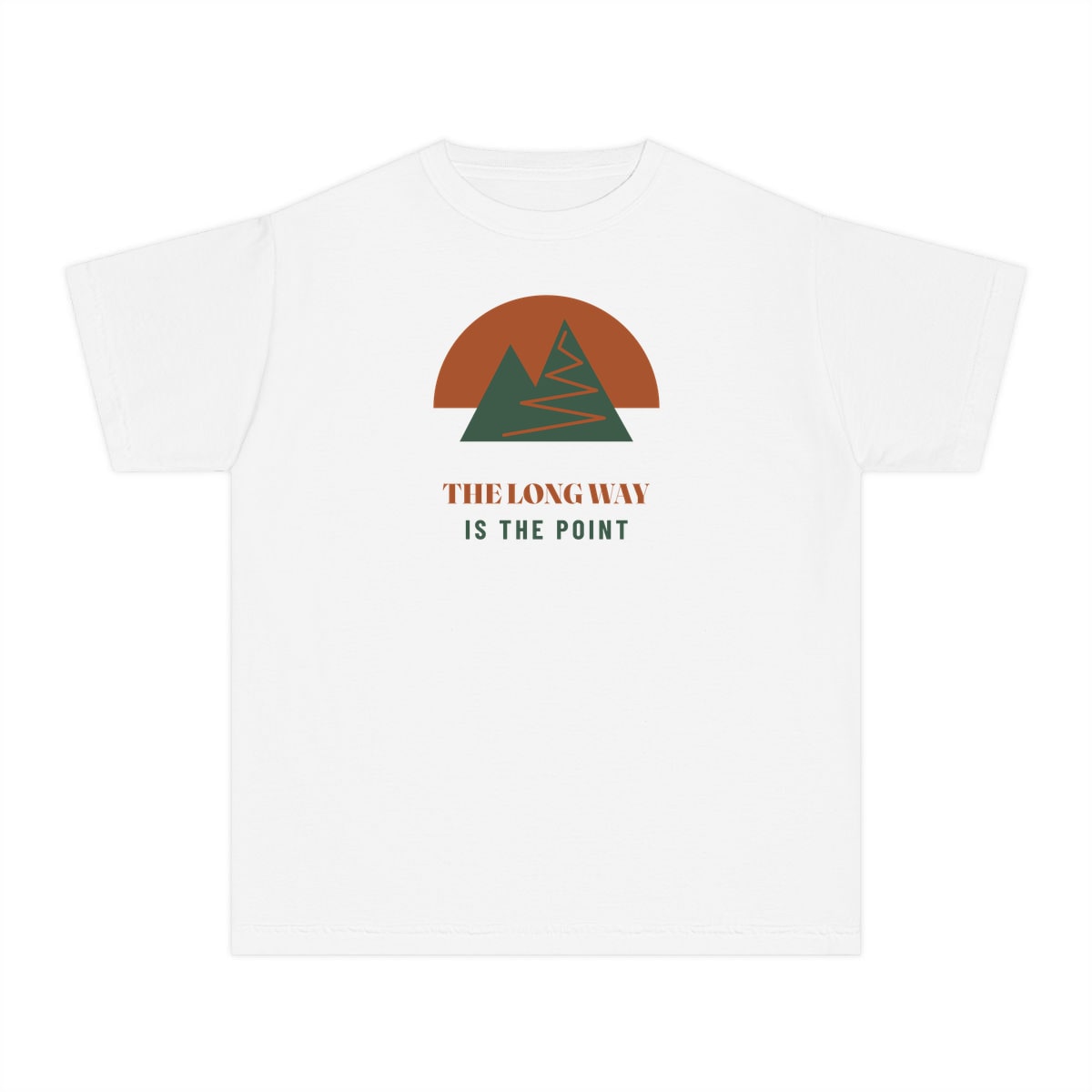 The Long Way Is The Point, printed on a youth tee in White