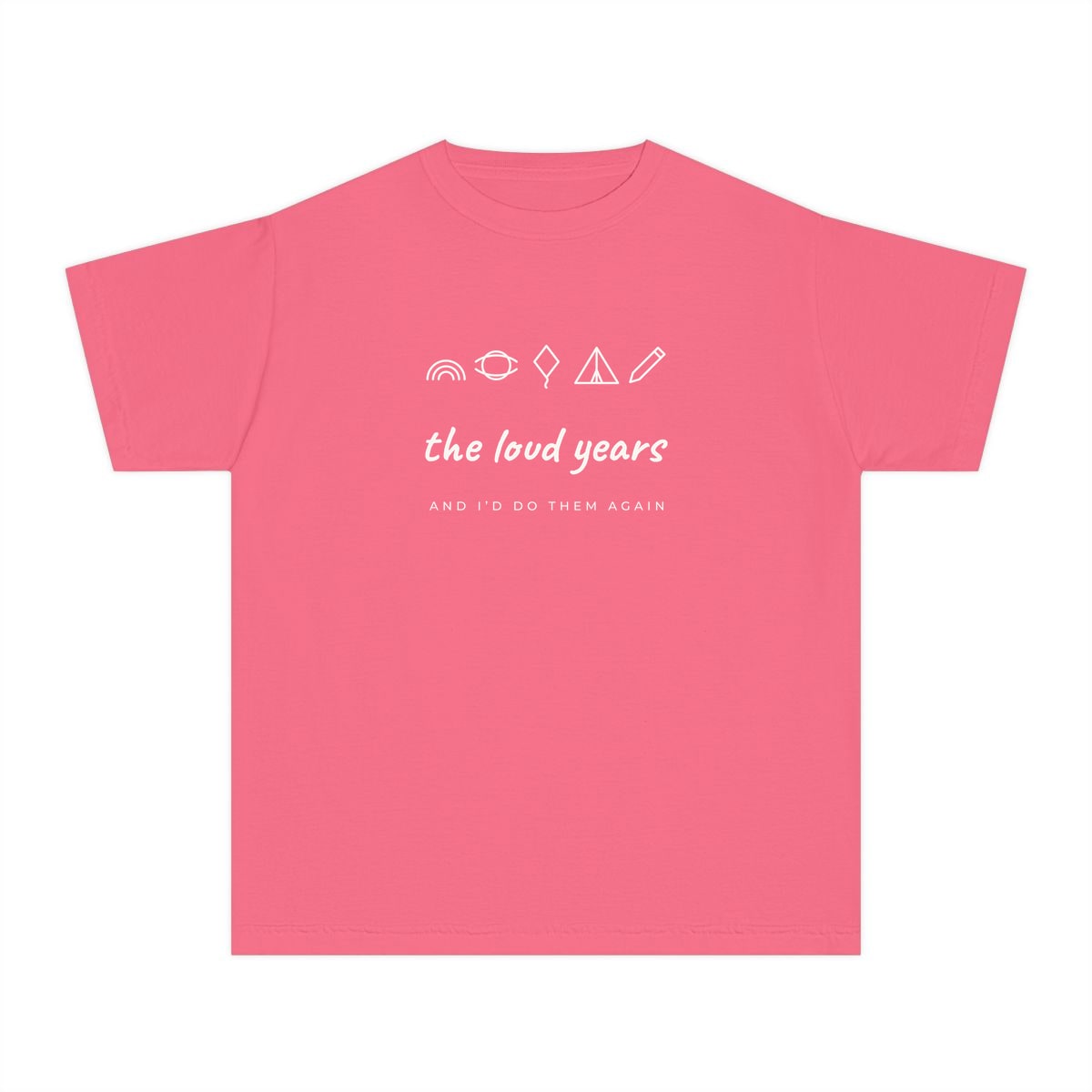 The Loud Years, printed on a youth tee in Crunchberry