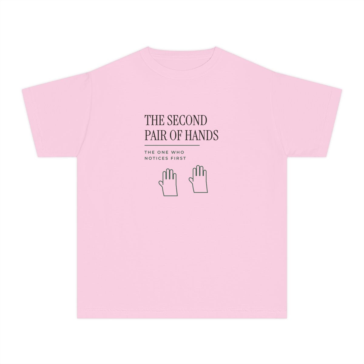 The Second Pair Of Hands, printed on a youth tee in Blossom