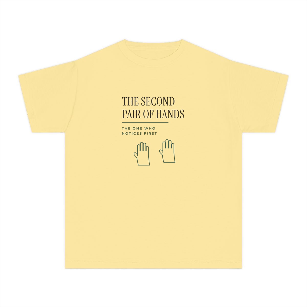 The Second Pair Of Hands, printed on a youth tee in Butter