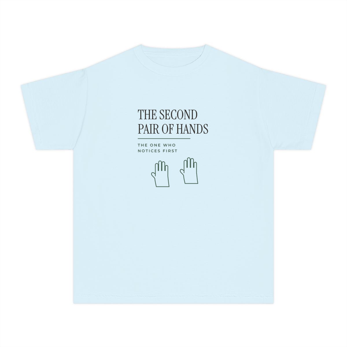 The Second Pair Of Hands, printed on a youth tee in Chambray