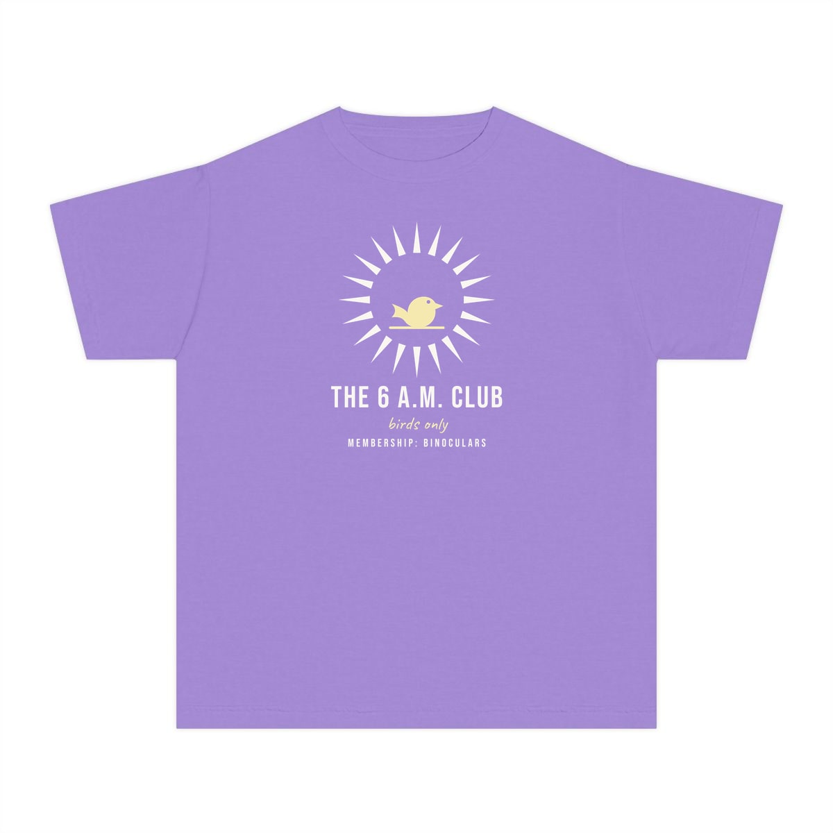 The Six A.M. Club, printed on a youth tee in Violet