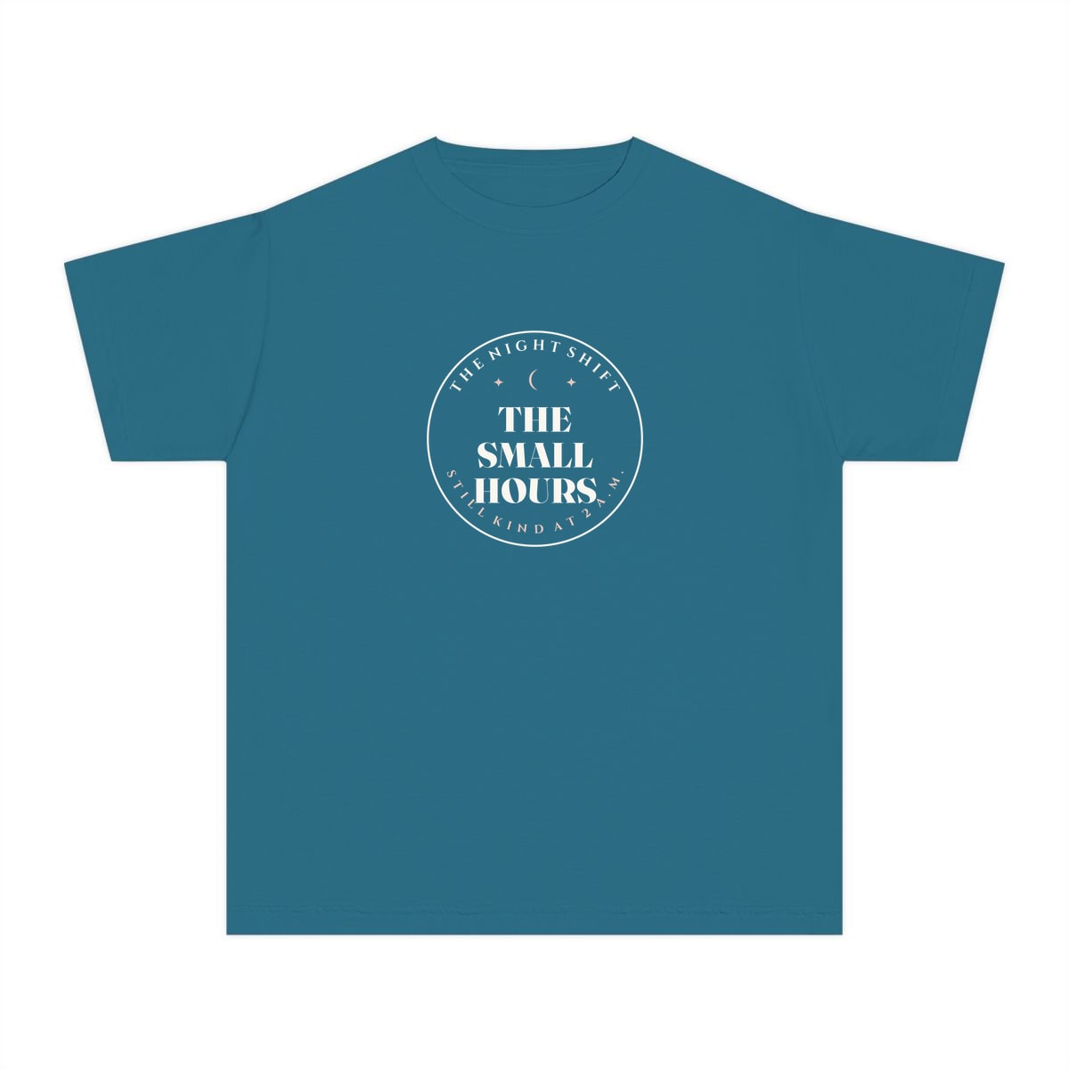 The Small Hours, printed on a youth tee in Topaz Blue