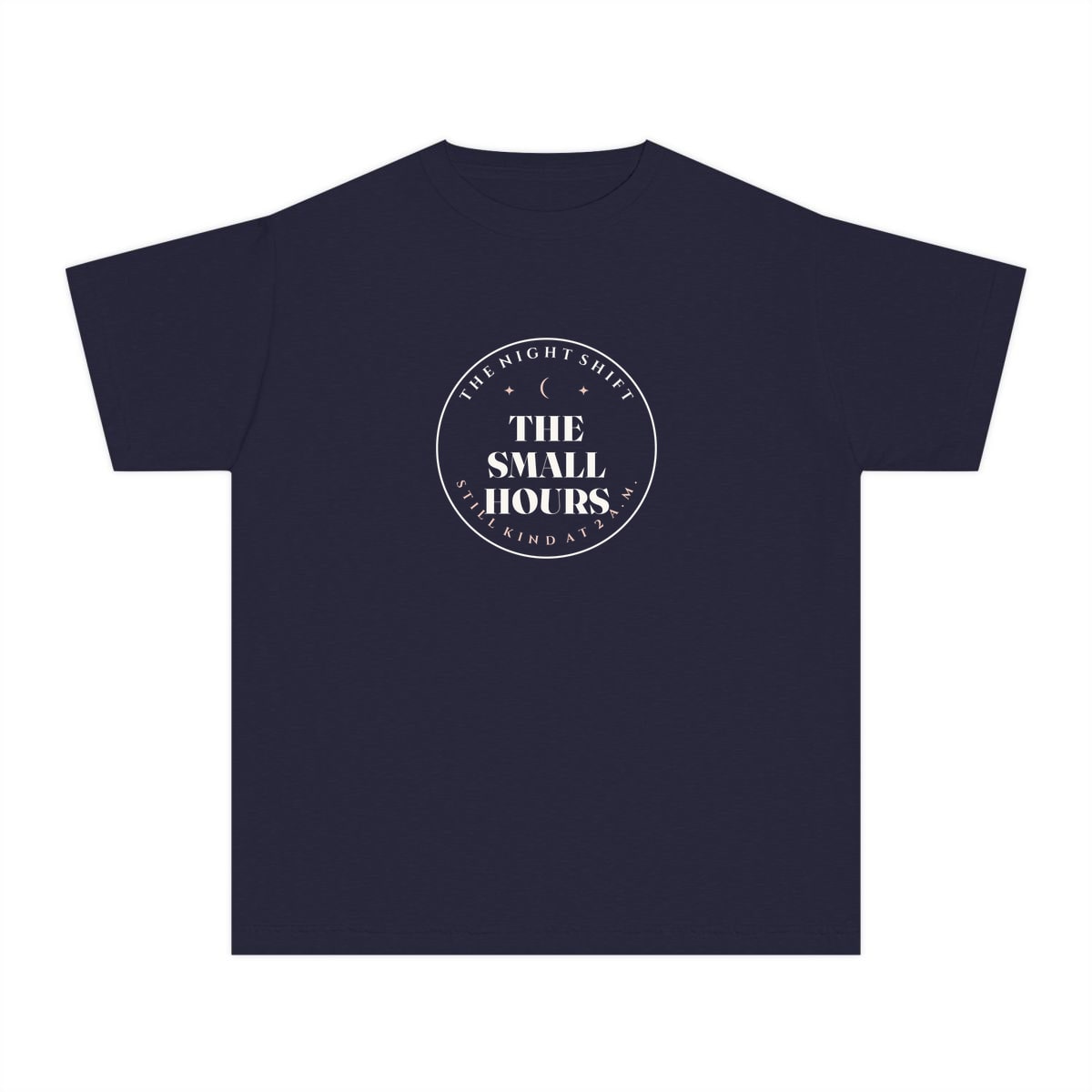 The Small Hours, printed on a youth tee in True Navy