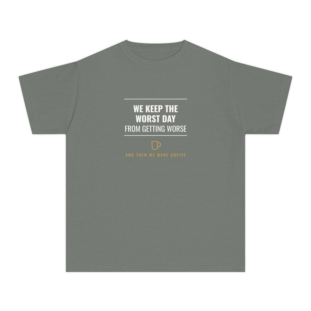 The Worst Day Contained, printed on a youth tee in Grey