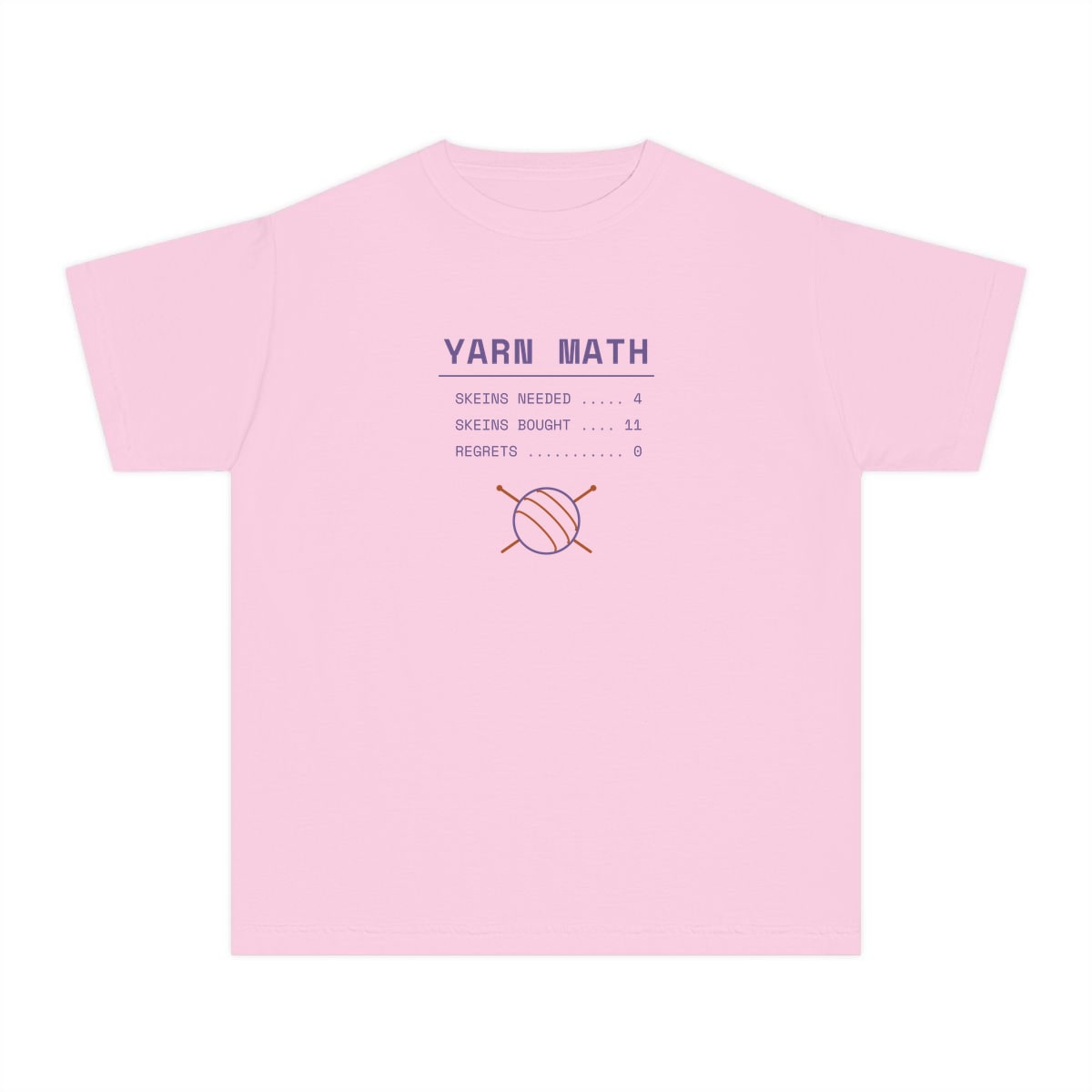 Yarn Math, printed on a youth tee in Blossom