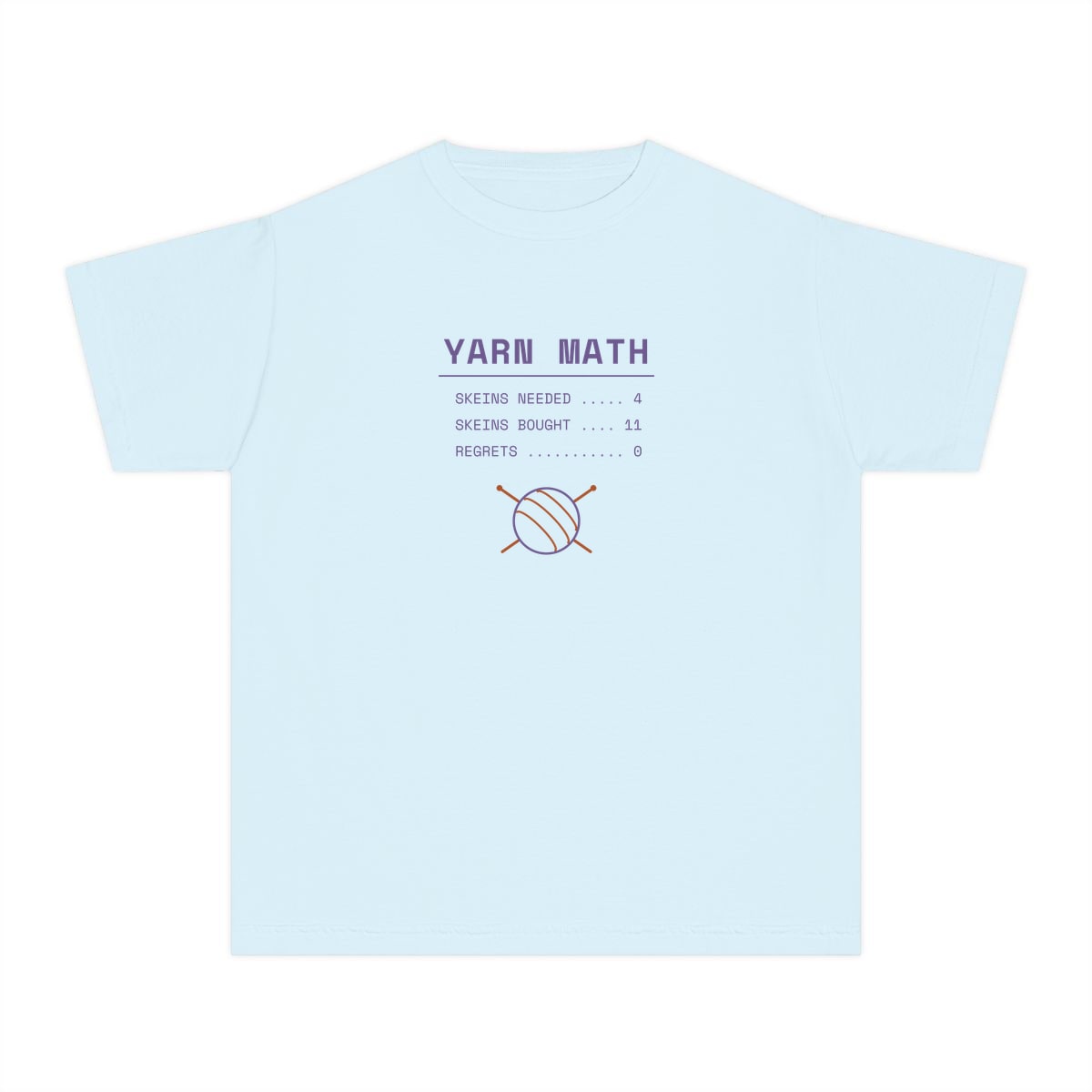 Yarn Math, printed on a youth tee in Chambray