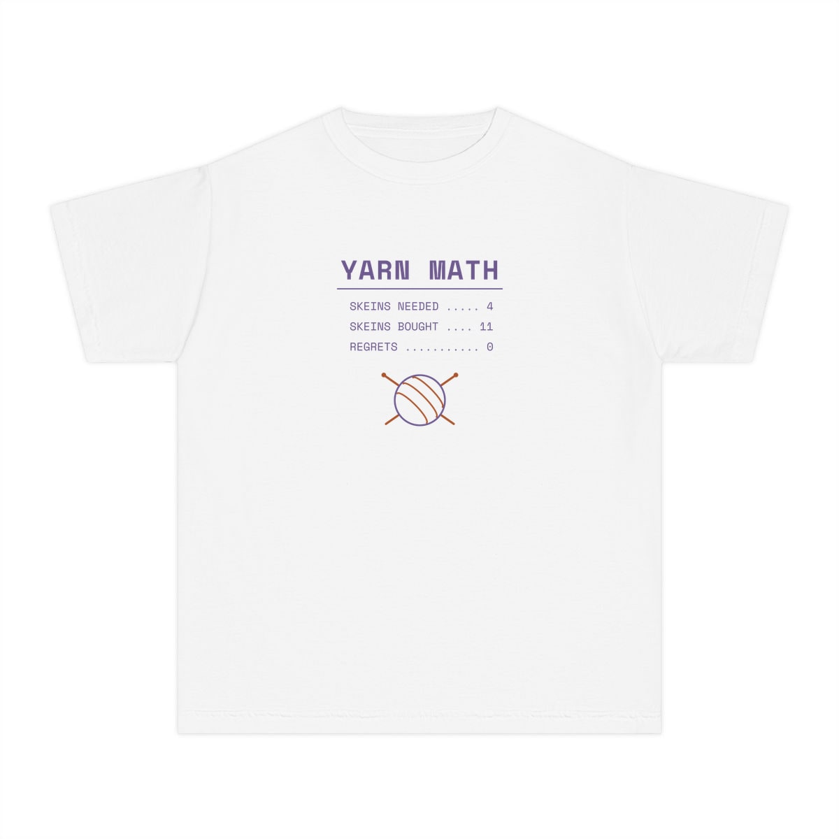 Yarn Math, printed on a youth tee in White